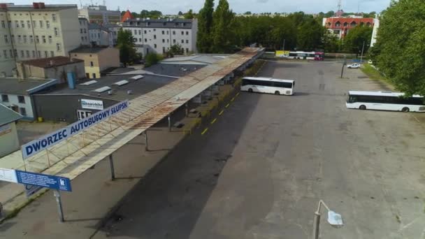 Busstation Slupsk Dworzec Autobusowy Aerial View Polen Hoge Kwaliteit Beeldmateriaal — Stockvideo