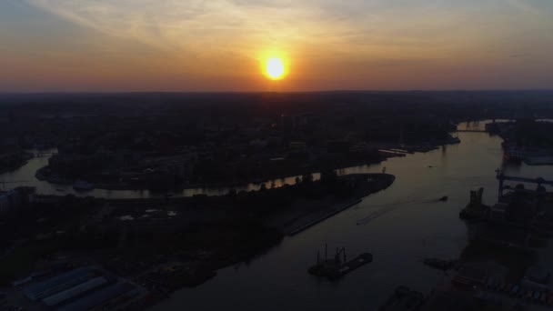 Panorama Zachodu Słońca Martwa Wisła Gdańsk Widok Lotu Ptaka Polska — Wideo stockowe
