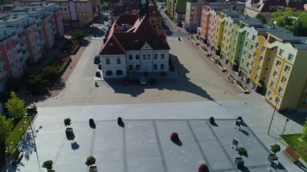 Market Center Történelmi Múzeum Lubin Ratusz Aerial View Lengyelország Kiváló — Stock videók