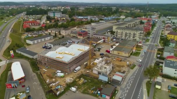 Építőipari Wejherowo Budowa Budynku Aerial View Lengyelország Kiváló Minőségű Felvételek — Stock videók