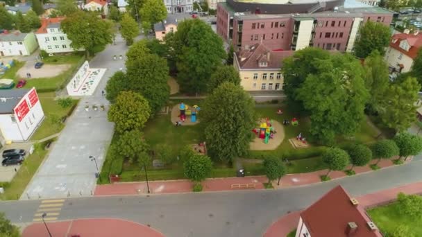 Spielplatz Kindergarten Wejherowo Pla Zabaw Przedszkole Luftaufnahme Polen Hochwertiges Filmmaterial — Stockvideo