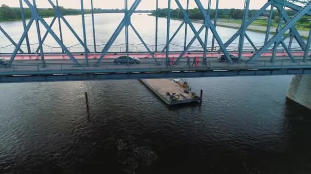 Vackra Pilsudski Bridge Vistula Torun Mest Wisla Flygfoto Polen Högkvalitativ — Stockvideo