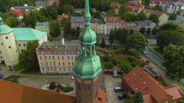 Kyrkan Slupsk Kosciol Swietego Jacka Antenn View Poland Högkvalitativ Film — Stockvideo
