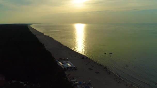 Sunset Beach Stegna Zachod Slonca Plaza Aerial View Poland Imagens — Vídeo de Stock