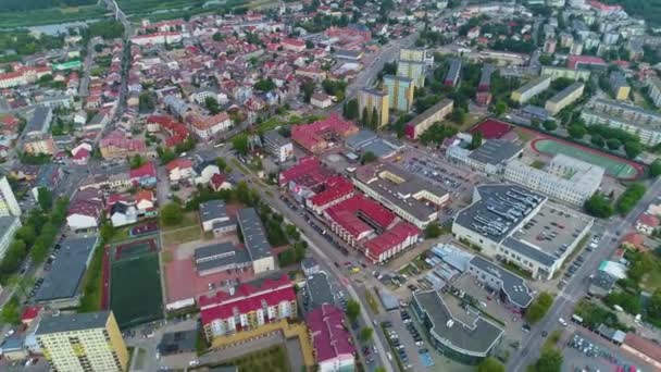 Vackra Panorama Downtown Ostroleka Krajobraz Flygfoto Polen Högkvalitativ Film — Stockvideo