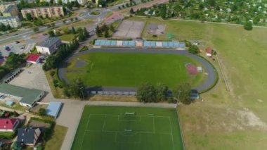Ostroleka Stadyumu 'ndaki Stadyum Polonya Hava Görüntüsü. Yüksek kalite 4k görüntü