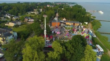Eğlence Parkı Mielno Wesole Miasteczko Hava Manzarası Polonya. Yüksek kalite 4k görüntü