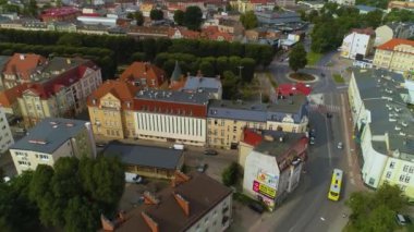Rondo Staromiejskie Eski Şehir Slupsk Hava Görüntüsü Polonya. Yüksek kalite 4k görüntü