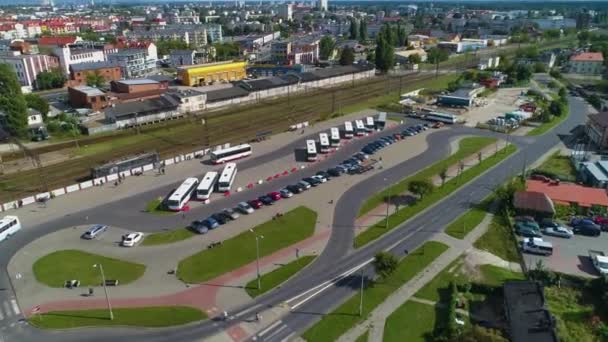 Parkeren Station Wloclawek Parking Dwrocem Aerial View Polen Hoge Kwaliteit — Stockvideo