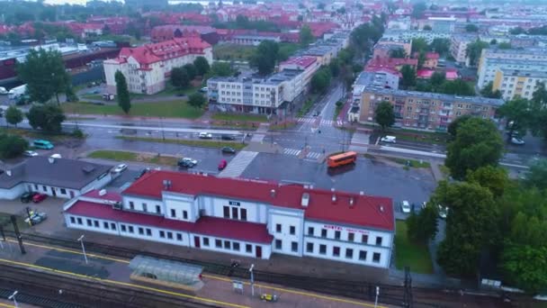 Vasútállomás Elk Dworzec Kolejowy Aerial View Lengyelország Kiváló Minőségű Felvételek — Stock videók