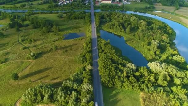 Beautiful Landscape River Narew Lomza Krajobraz Aerial View Poland High — Stock Video