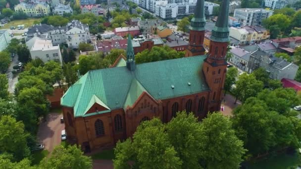 Church Pruszkow Kosciol Swietego Kazimierza Aerial View Poland Vysoce Kvalitní — Stock video