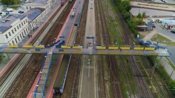Station Volgt Voetgangersbrug Bialystok Dworzec Kolejowy Luchtfoto View Polen Hoge — Stockvideo
