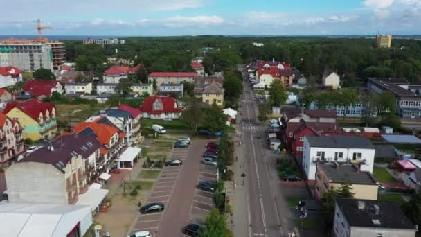 Belváros Mrzezyno Centrum Tysiaclecia Aerial View Lengyelország Kiváló Minőségű Felvételek — Stock videók