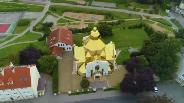 Ortodoks Kilisesi Koszalin Cerkiew Bogurodzice Hava Görüntülü Polonya Yüksek Kalite — Stok video