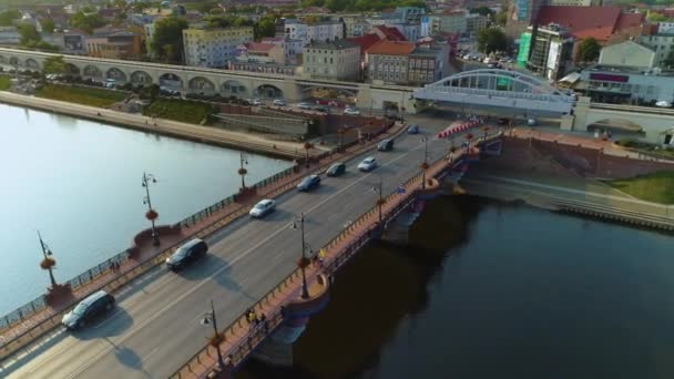 古城桥Gorzow Wielkopolski Most Staromiejski Warta Aerial Poland 高质量的4K镜头 — 图库视频影像