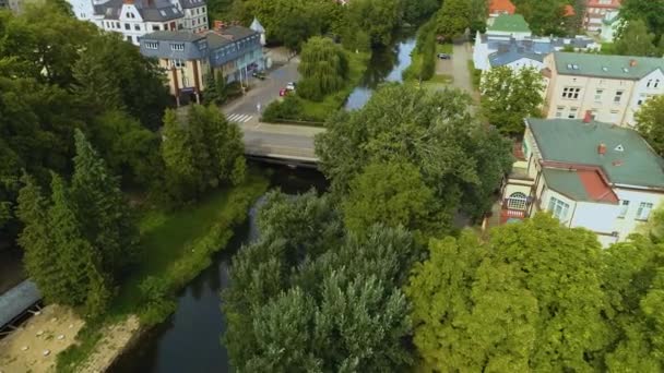 Kilinskiego Bridge Slupia River Slupsk Aerial View Polen Hoge Kwaliteit — Stockvideo
