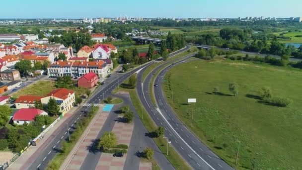 Bridge River Warta Blonia Konin Aerial View Polen Hoge Kwaliteit — Stockvideo
