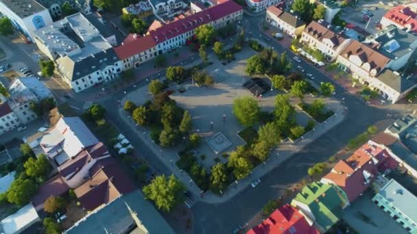 Plac Wolnosci Centrum Biala Podlaska Downtown Aerial View Poland High — Stock Video