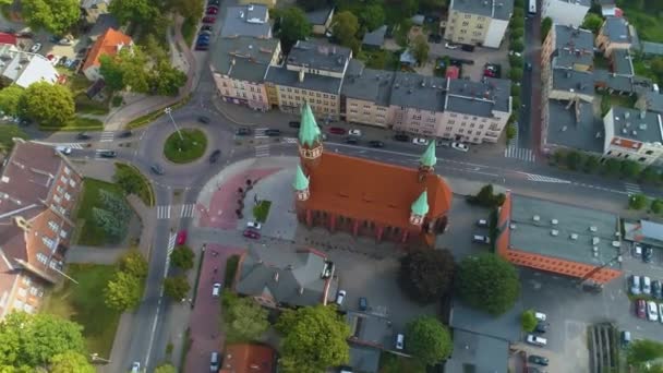 Top Church Wejherowo Kosciol Kostki Centrum Aerial View Poland High — Stock Video