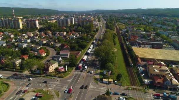 Panorama Rue Wojska Polskiego Train Wejherowo Krajobraz Vue Aérienne Pologne — Video