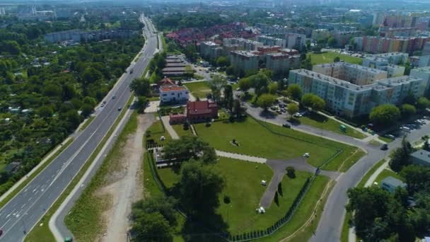Panorama Cottages Lubin Domy Krajobraz Vista Aerea Polonia Filmati Alta — Video Stock