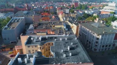 Sokak Gdanska Plac Wolnosci Bydgoszcz Hava Görüntüsü Polonya. Yüksek kalite 4k görüntü