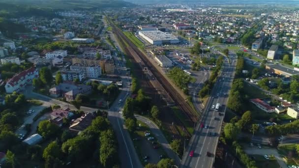 Panorama Street Sobieskiego Tracks Rumia Krajobraz Aerial View Polen Hoge — Stockvideo