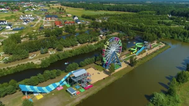 Vidámpark Leba Parkban Rozrywki Leba Park Aerial View Lengyelország Kiváló — Stock videók