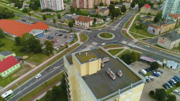 Mrakodrap Rondo Bydgoska Okolna Pila Aerial View Poland Vysoce Kvalitní — Stock video