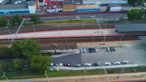 Železniční Stanice Torun Glowny Dworzec Kolejowy Aerial View Polsko Vysoce — Stock video