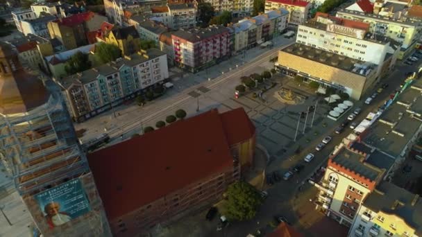 Old Market Cathedral Gorzow Wielkipolski Katedra Stary Rynek Aerial View — Stock video