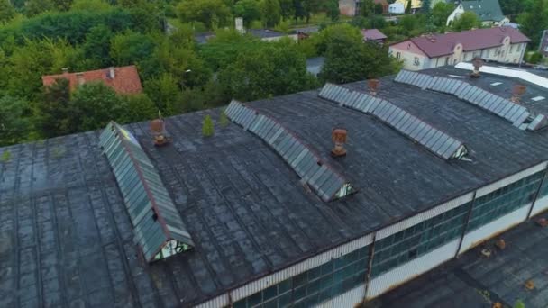 Destroyed Roof Hall Ostroleka Dach Hala Aerial View Poland High — Stock Video