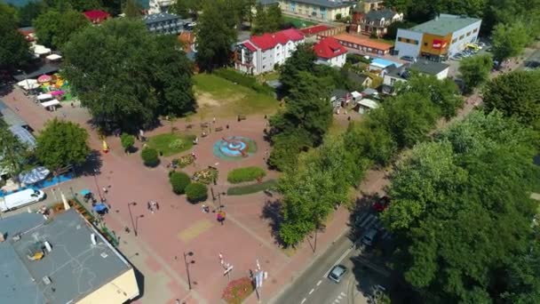 Κεντρική Πηγή Jastrzebia Gora Fontanna Aerial View Πολωνία Υψηλής Ποιότητας — Αρχείο Βίντεο