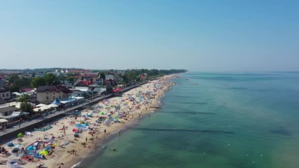 Strand Oostzee Sarbinowo Plaza Morze Baltyckie Aerial View Polen Hoge — Stockvideo