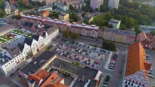 Aparcamiento Ciudad Vieja Stargard Stare Miasto Parking Vista Aérea Polonia — Vídeos de Stock