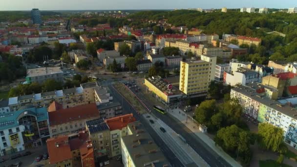 Chrobrego Street Gorzow Wielkipolski Downtown Centrum Luftaufnahme Polen Hochwertiges Filmmaterial — Stockvideo