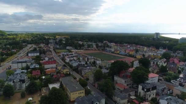 Panorama Stadion Miedzyzdroje Stadion Aerial View Poland Hoge Kwaliteit Beeldmateriaal — Stockvideo