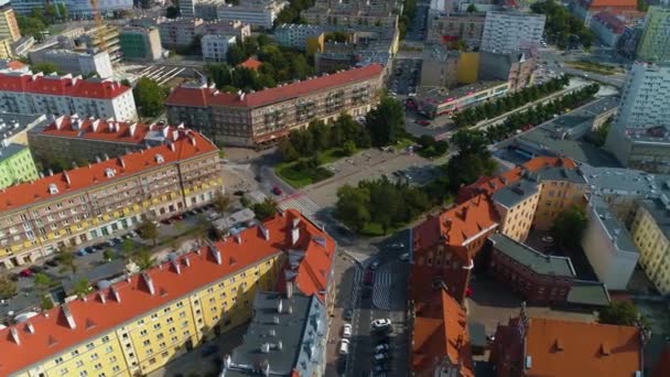 Plac Lotnikow Square Szczecin Luchtfoto View Polen Hoge Kwaliteit Beeldmateriaal — Stockvideo