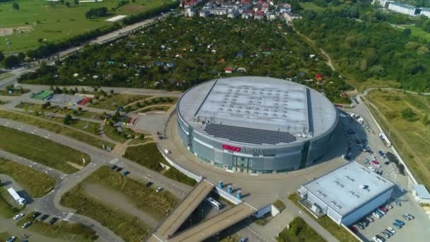 Hermoso Pabellón Deportivo Gdansk Ergo Arena Panorama Vista Aérea Polonia — Vídeos de Stock