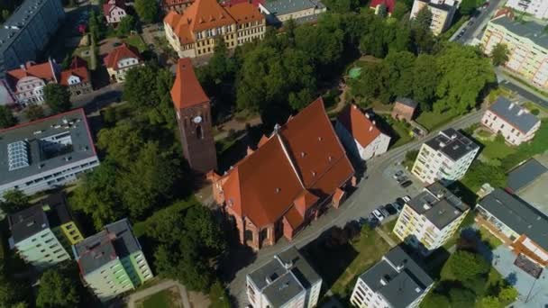 Church Center Lubin Kosciol Aerial View Polsko Vysoce Kvalitní Záběry — Stock video