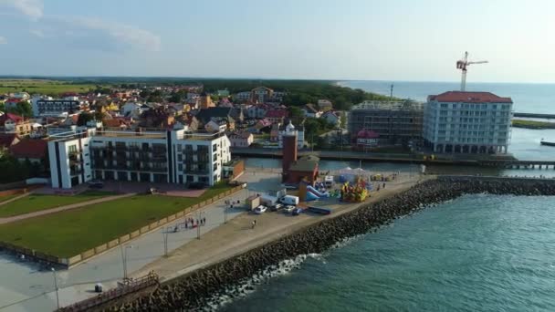 Darlowo Latarnia Daki Deniz Feneri Morska Hava Manzaralı Polonya Yüksek — Stok video