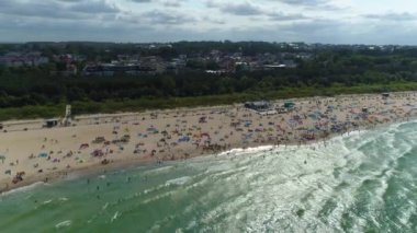 Plaj Baltık Denizi Wladyslawowo Plaza Morze Hava Manzarası Polonya. Yüksek kalite 4k görüntü