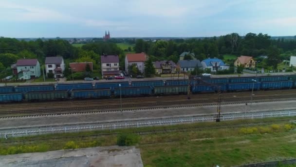 Järnvägsspår Ostroleka Tory Kolejowe Flygfoto Polen Högkvalitativ Film — Stockvideo
