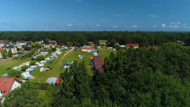 Kemping Debki Pole Kempingowe Aerial View Lengyelország Kiváló Minőségű Felvételek — Stock videók