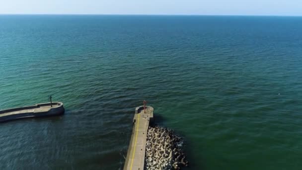 Breakwater Ustka Falochron Aerial View Lengyelország Kiváló Minőségű Felvételek — Stock videók