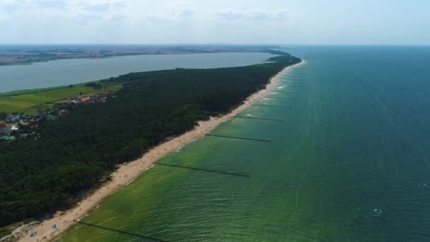 Panorama Playa Mar Báltico Wicie Plaza Morze Baltyckie Vista Aérea — Vídeos de Stock