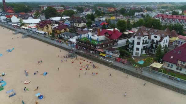 Strand Oostzee Sarbinowo Promenada Plaza Morze Baltyckie Luchtfoto View Poland — Stockvideo