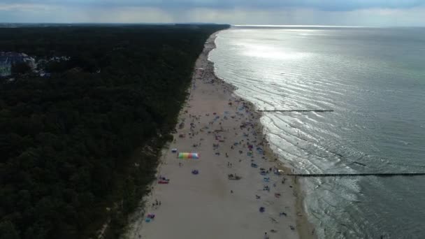 Strand Oostzee Pobierowo Plaza Morze Baltyckie Aerial View Polen Hoge — Stockvideo