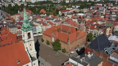 Eski Kasaba Meydanı Torun Rynek Staromiejski Hava Görüntüsü Polonya. Yüksek kalite 4k görüntü